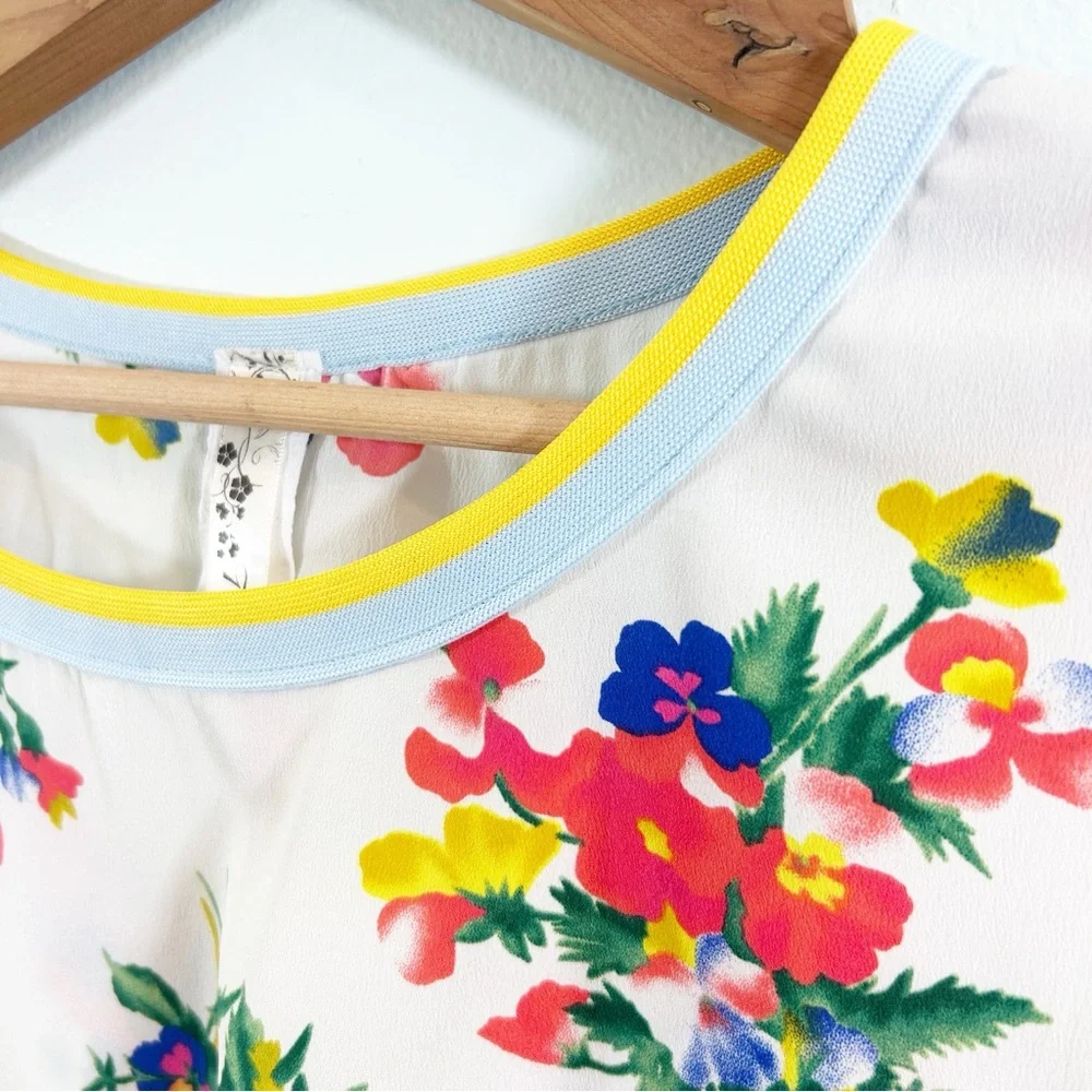 Topia Cream Red Light Blue HiLow Blouse Girly Blokecore Trim & Lace 3/4 Sleeves - Picture 7 of 16